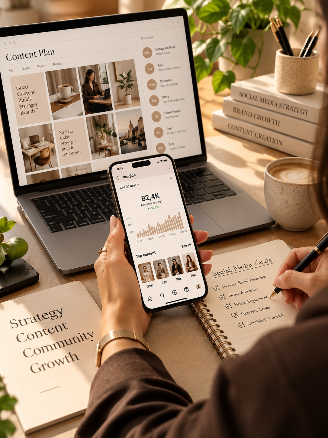 Social media strategy and content planning workspace
